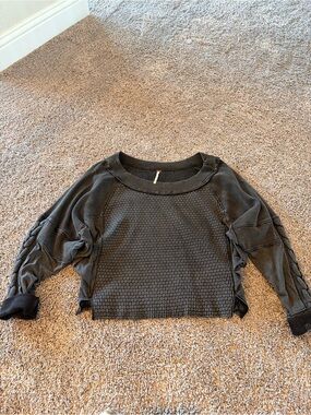 Free People Cropped Waffle Knit Pullover Top - Charcoal